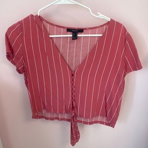 Forever 21 Women’s Cropped Tie-Front Pink and White Striped Blouse